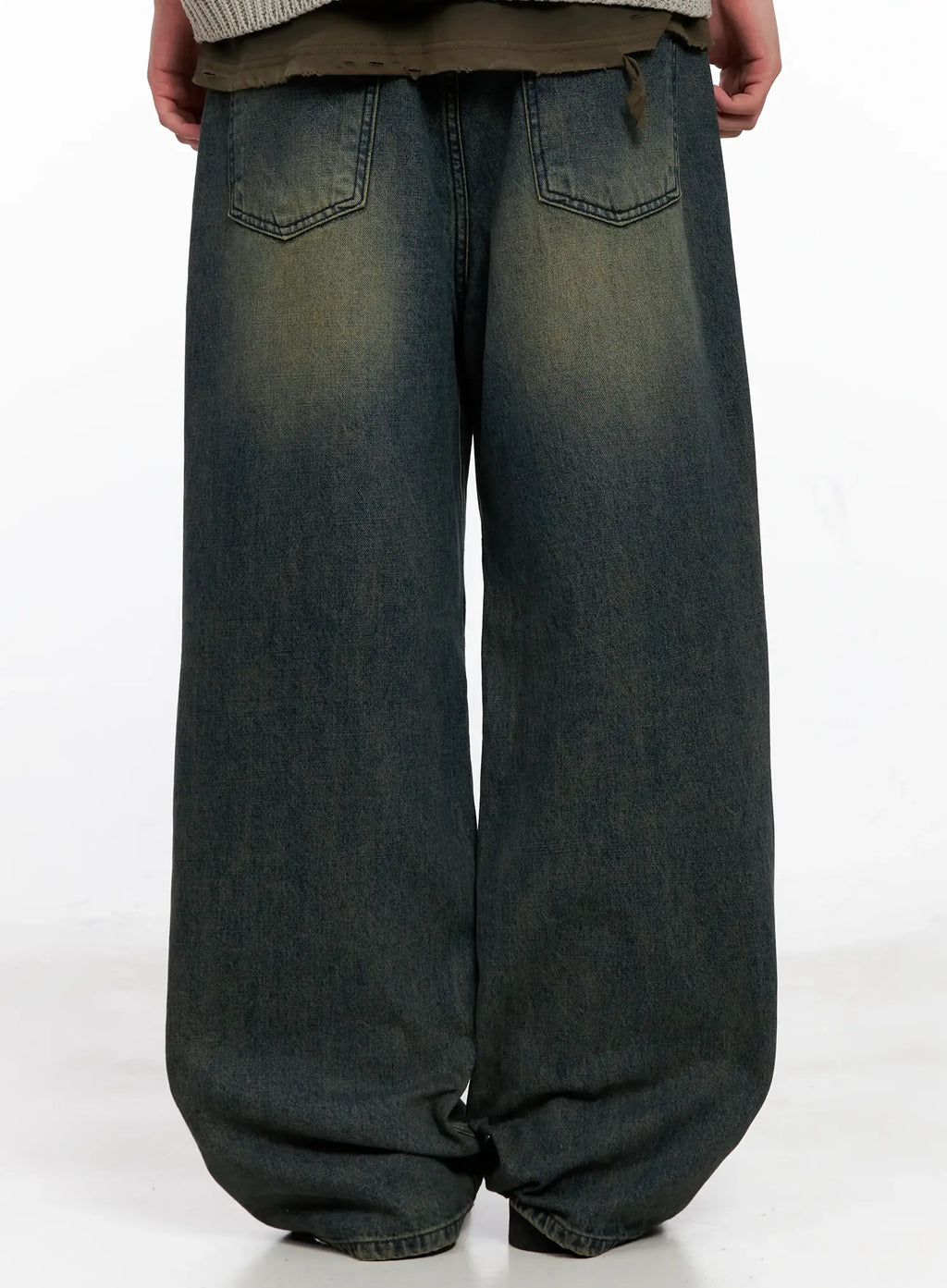 Men's Wide-Leg Washed Denim Jeans IG508