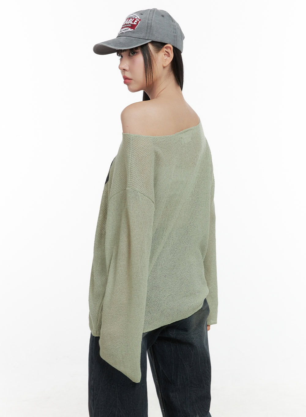 Lettered Boat Neck Off-Shoulder Knit OS410