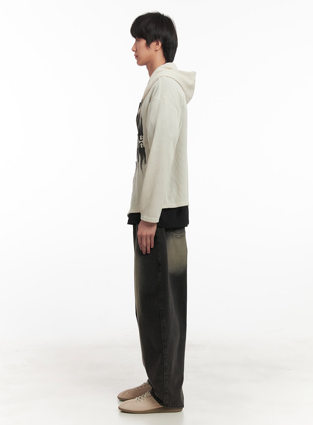 Men's Ribbed Knit Graphic Hooded Jacket IA511