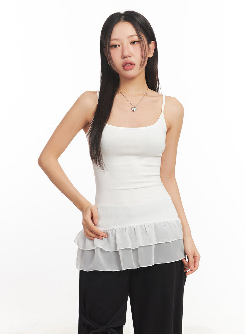 Frill-Trim Long Cami Top IA524