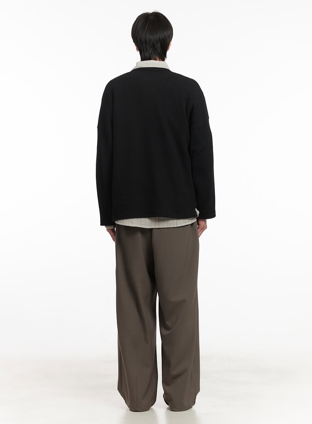 Men's Ribbed Buttoned Long-Sleeve Shirt IA510