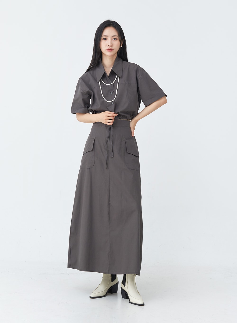 Drawstring Cropped Shirt UU1407