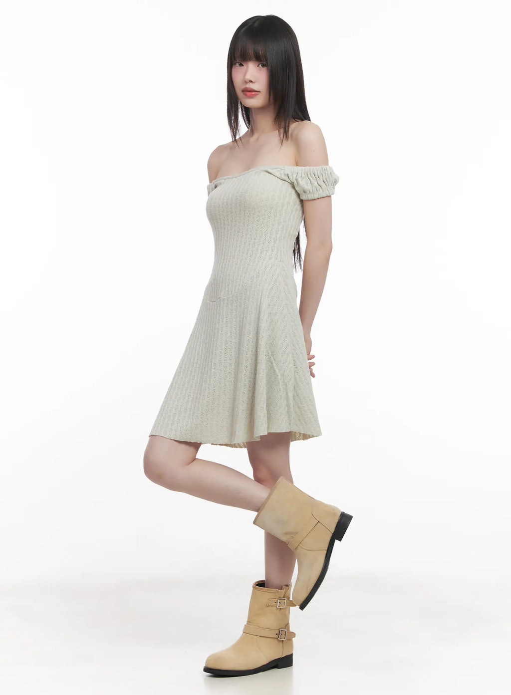 Off-Shoulder Flared Midi Dress CU518