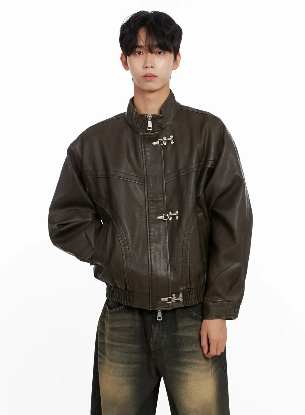 Men's Hook Faux Leather Jacket IO516