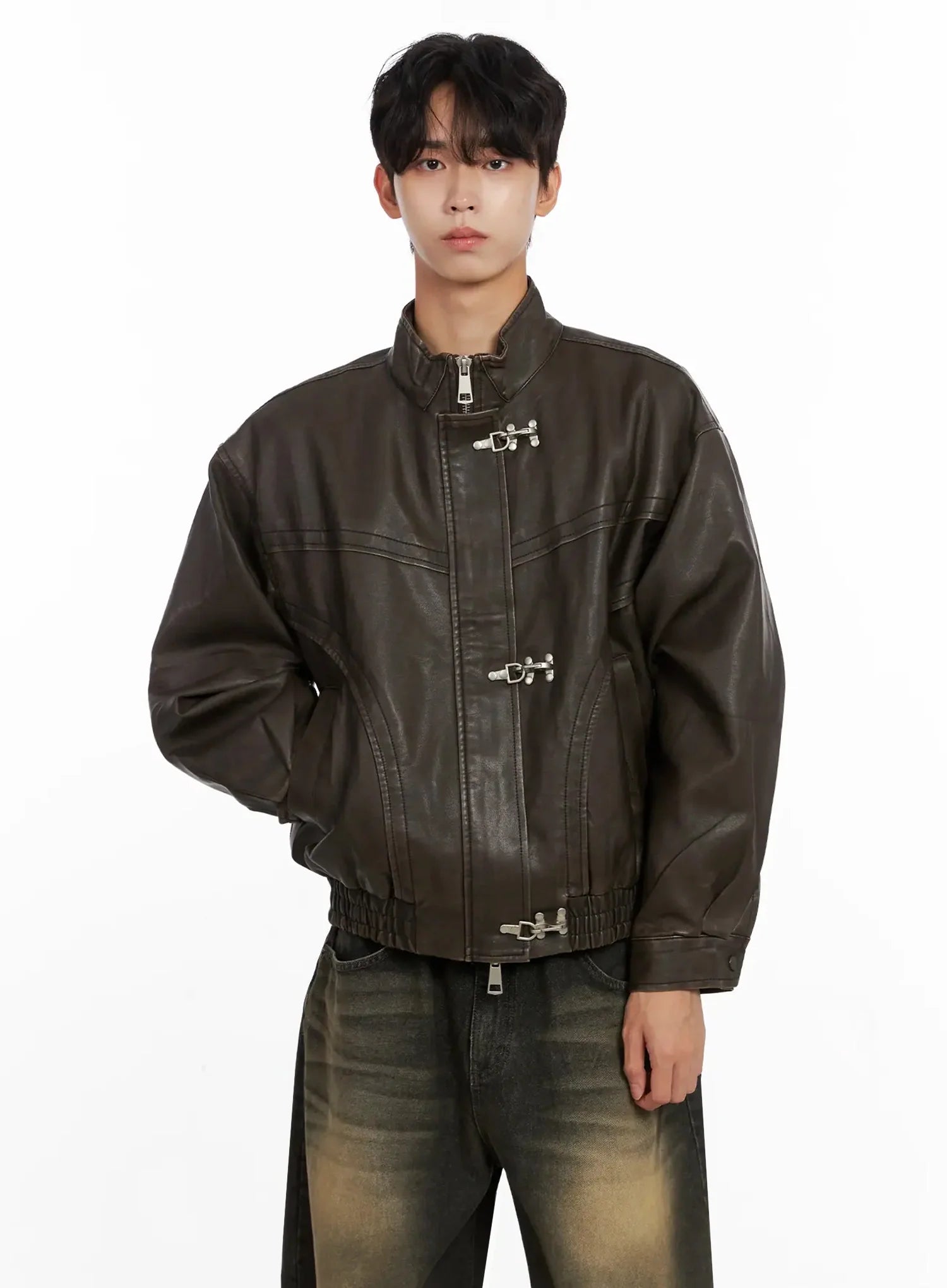 Men's Hook Faux Leather Jacket IO516