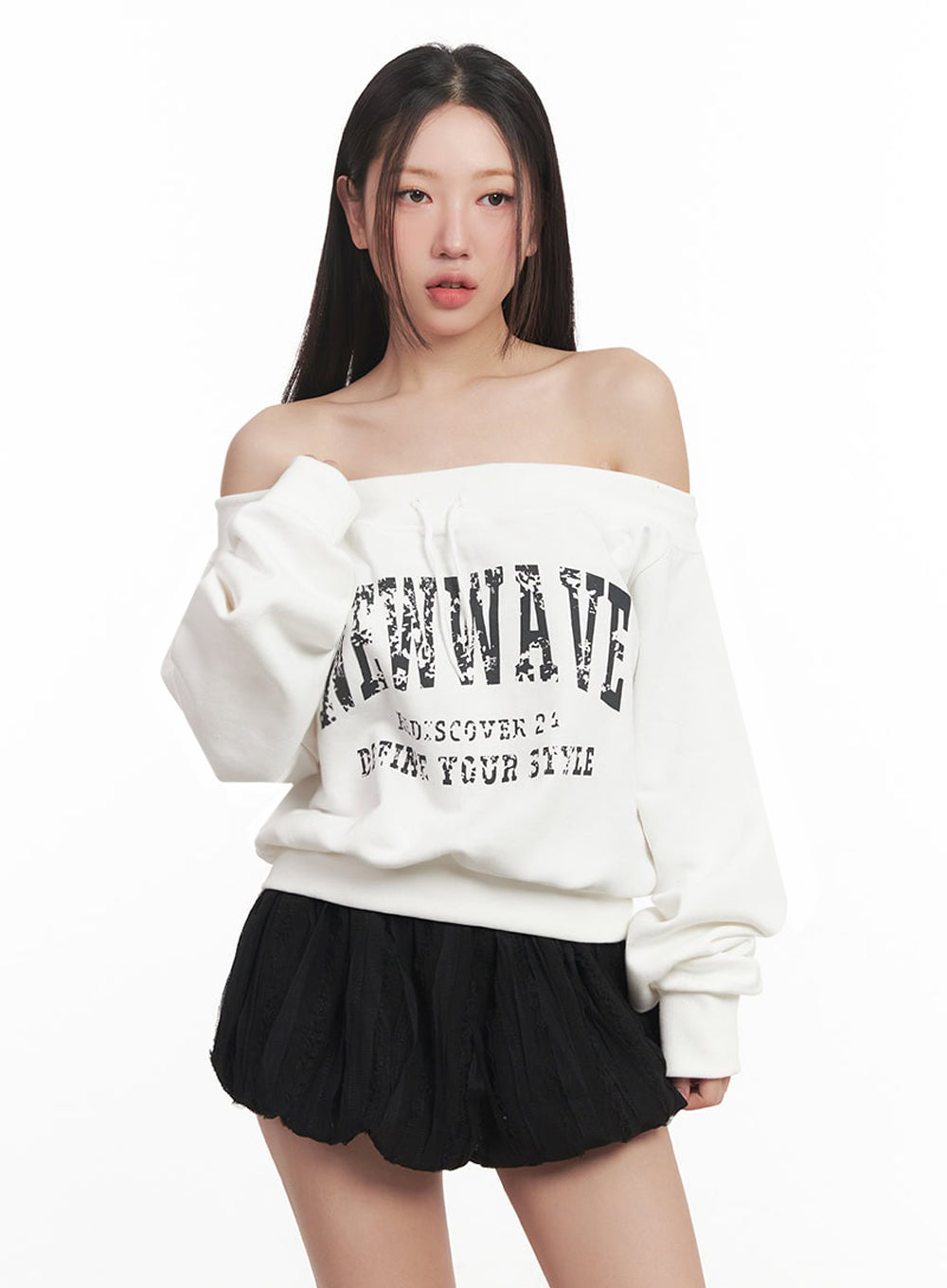 Faded Graphic Off-Shoulder String Sweatshirt IM528