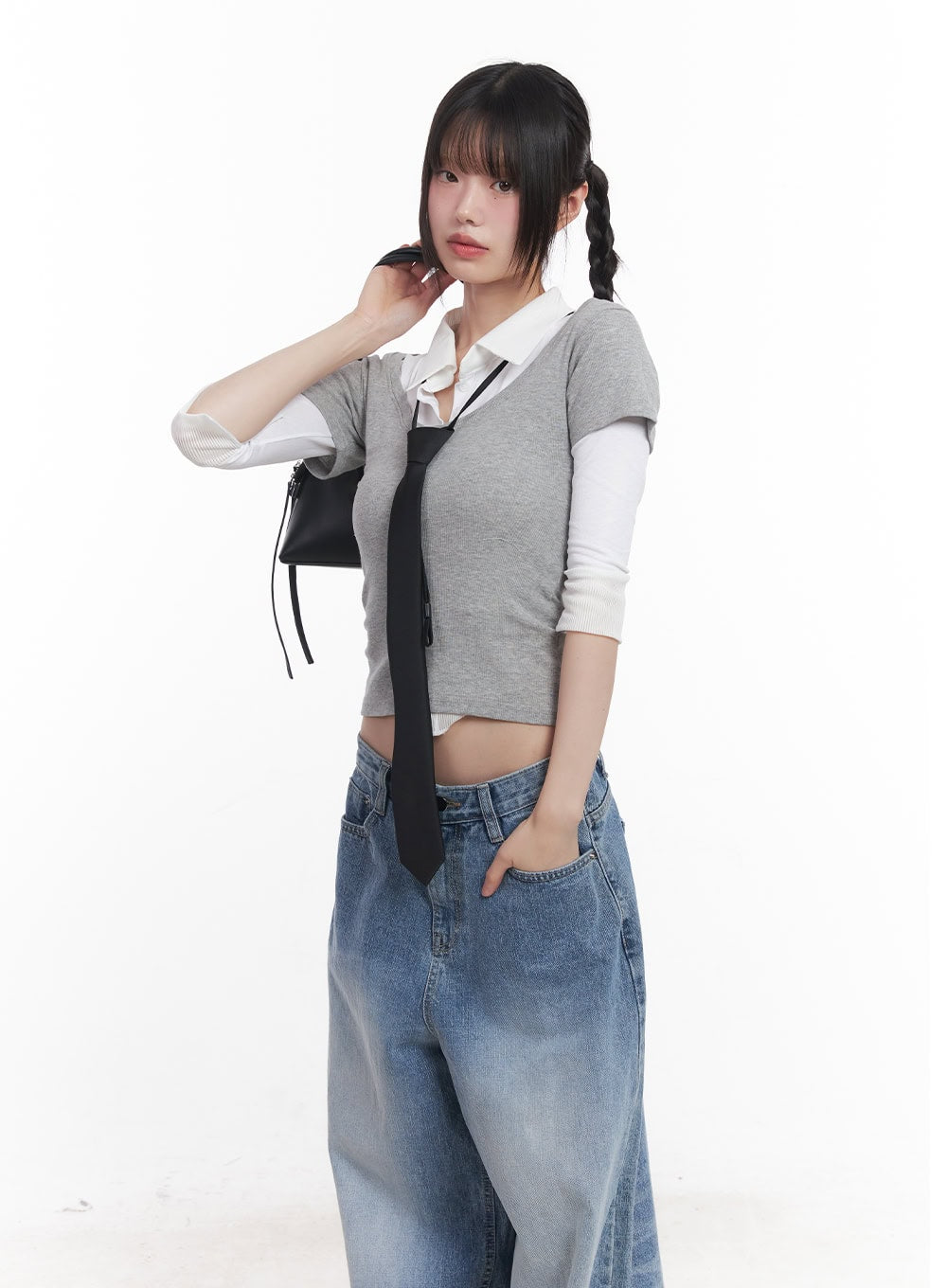 Collared Layered Crop Top CU505