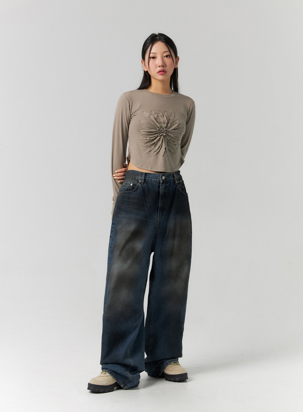 Tie-Dye Washed Wide Leg Jeans CS320