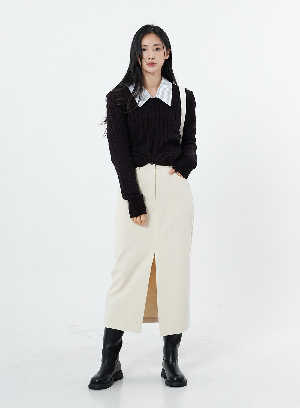 Round Neck Twist Crop Long Sleeve Knit OS26