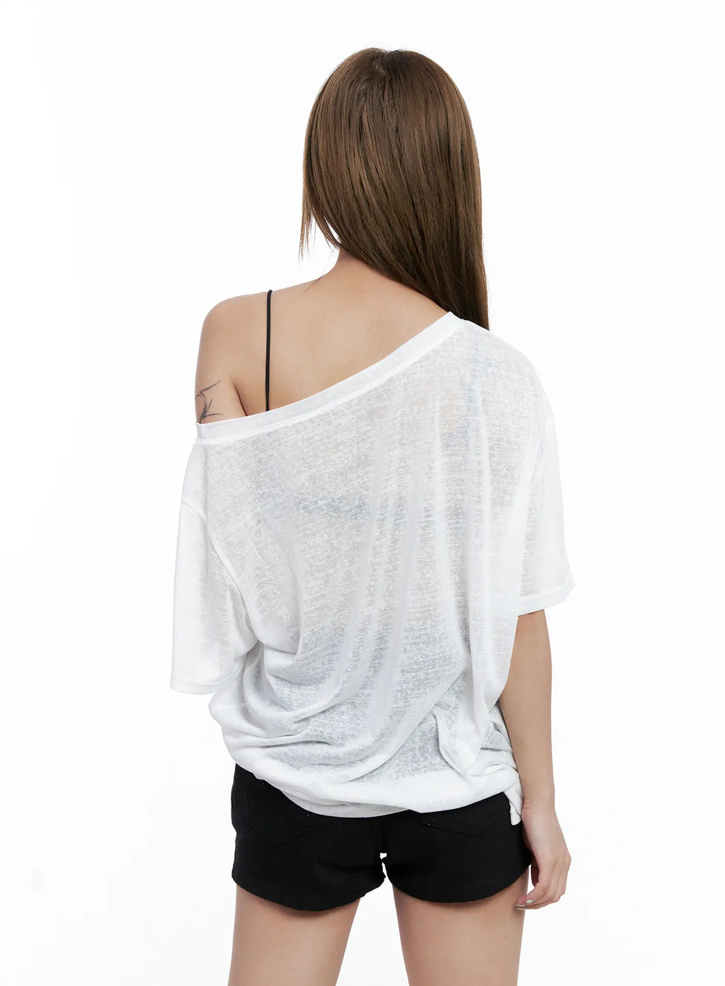 Sheer Graphic Off-Shoulder Tee CL510