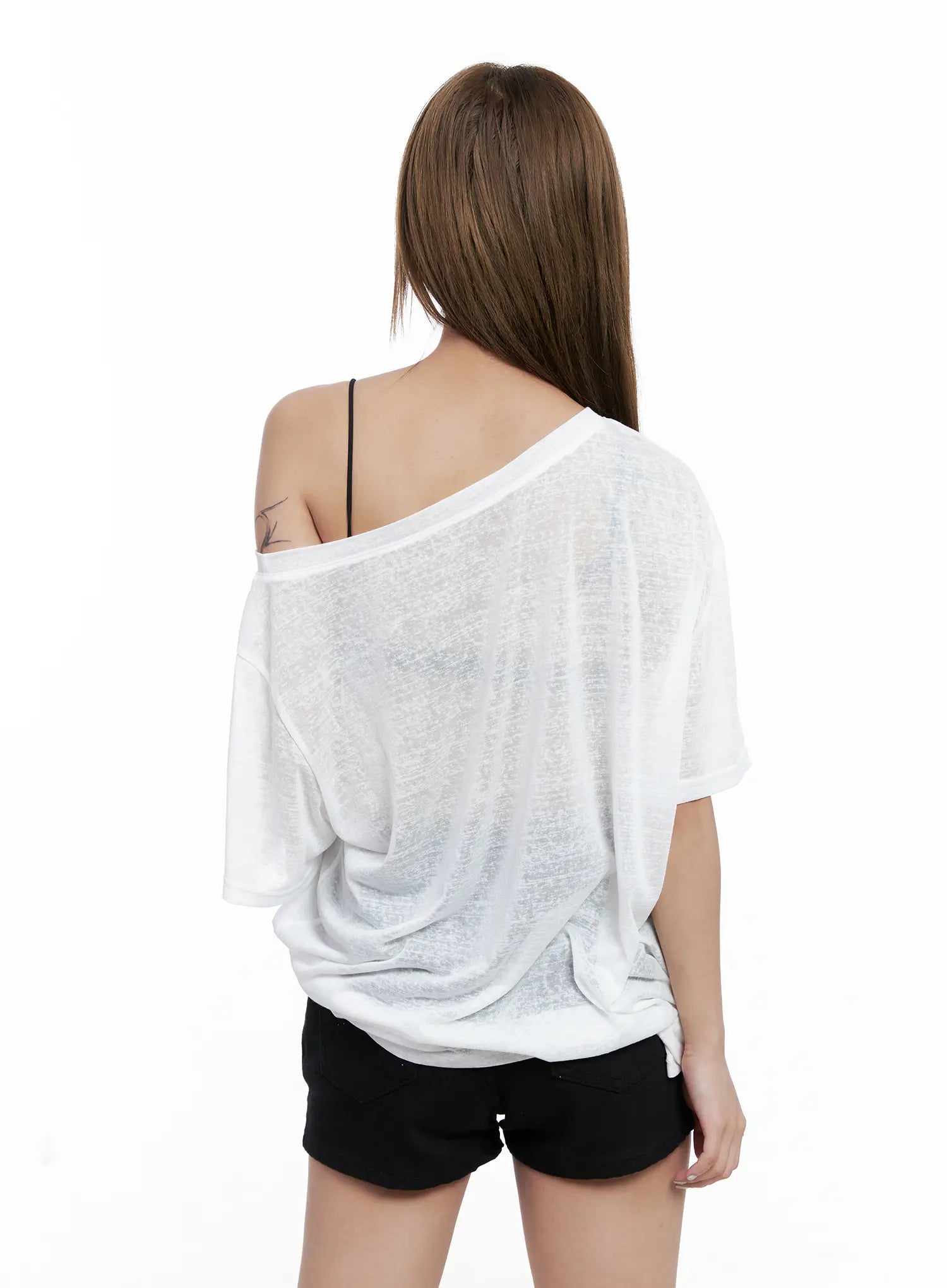 Sheer Graphic Off-Shoulder Tee CL510