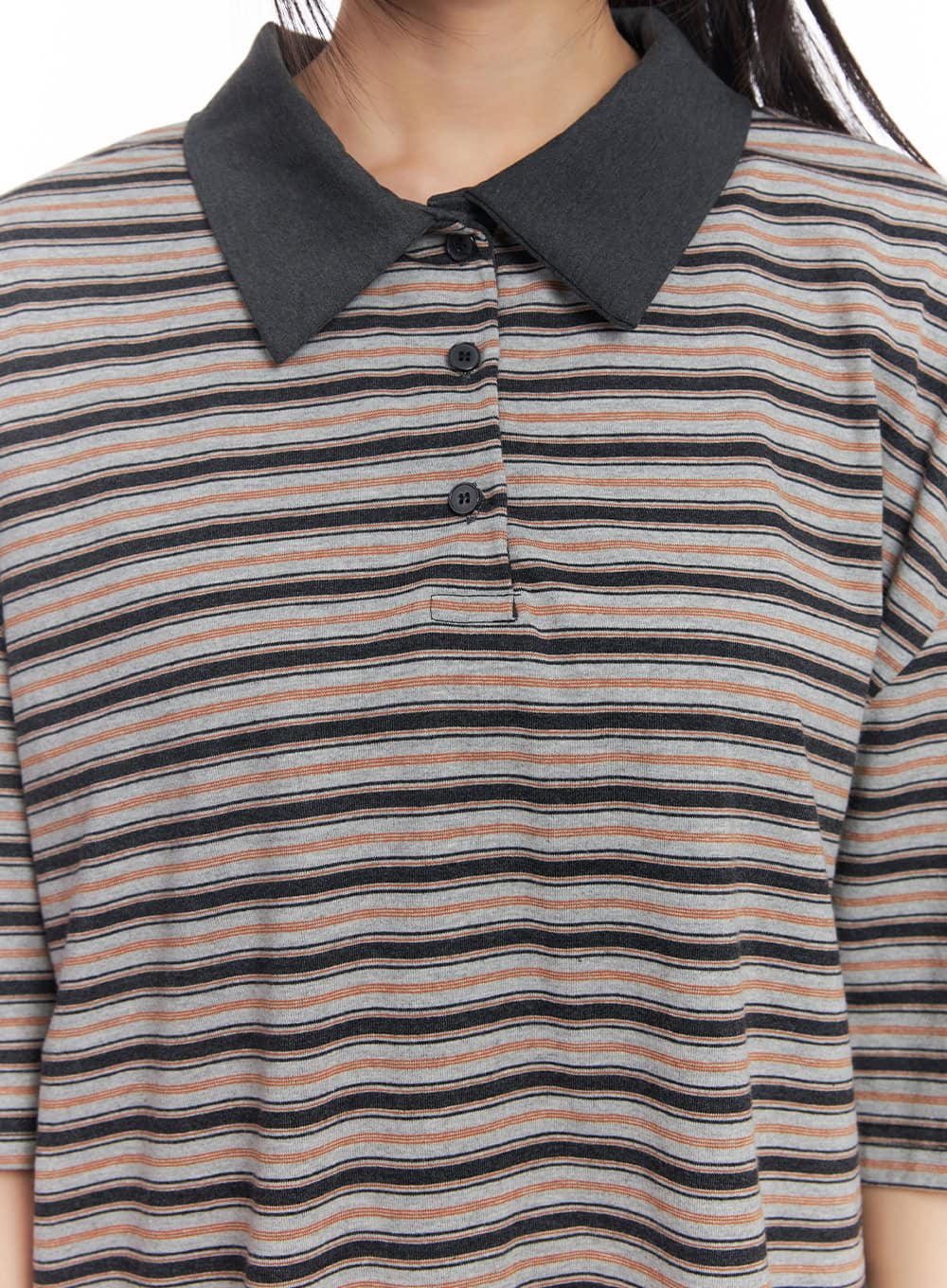 Oversized Striped Short Sleeve Polo Shirt CY514