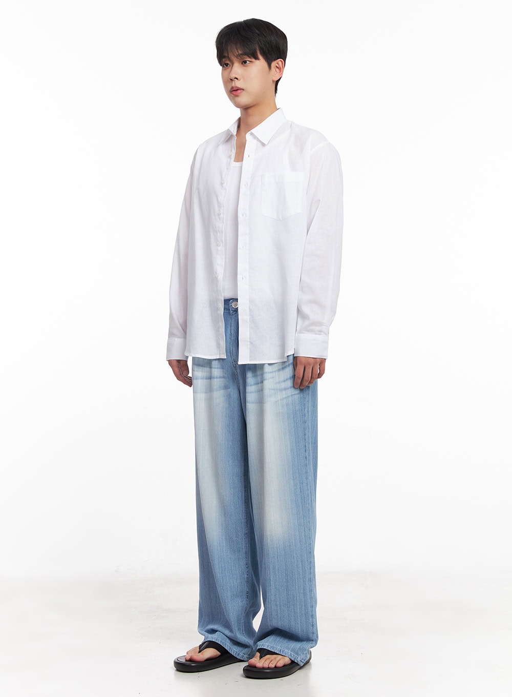 Men's Pintuck Linen Comfort Jeans (Light blue) IY522