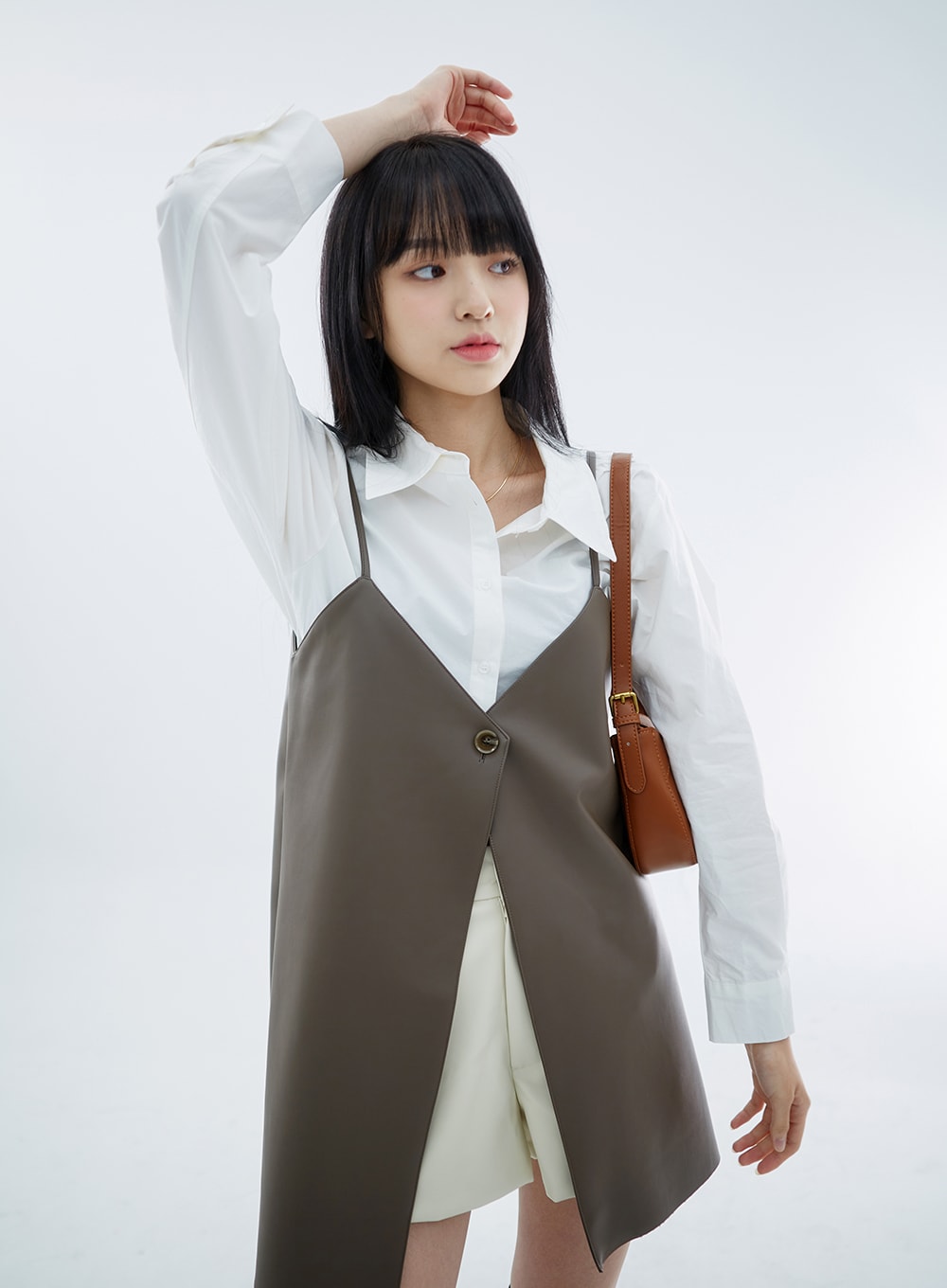 One Button Faux Leather Mini Dress OS29