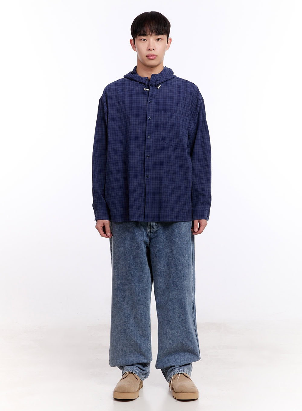 Men's Loose-Fit Plaid Hooded Shirt IM512