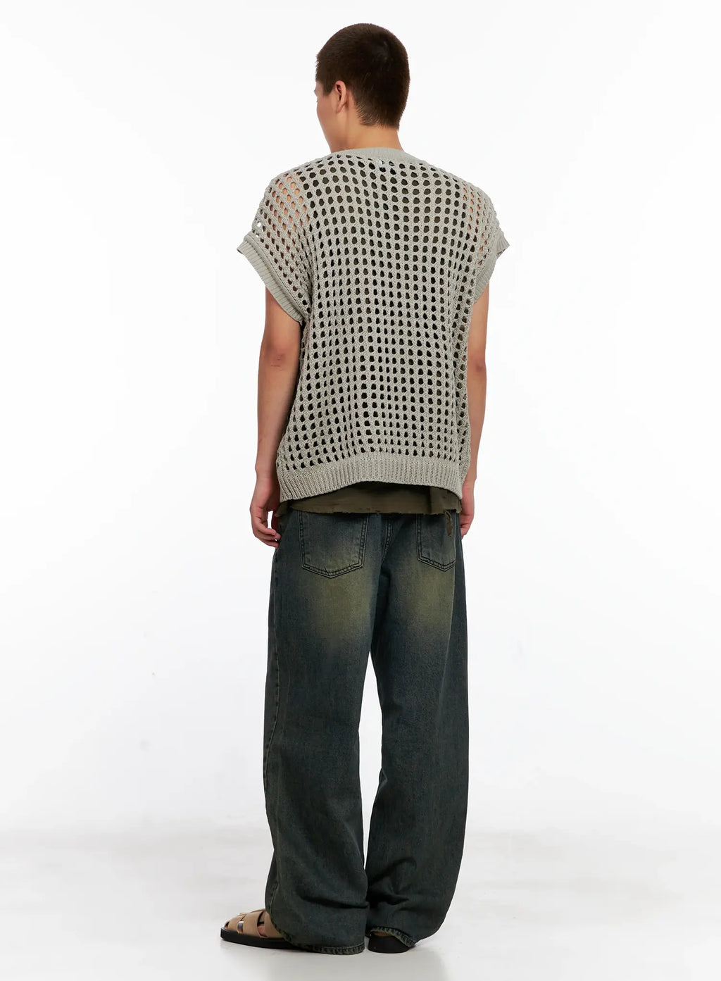 Men's Wide-Leg Washed Denim Jeans IG508