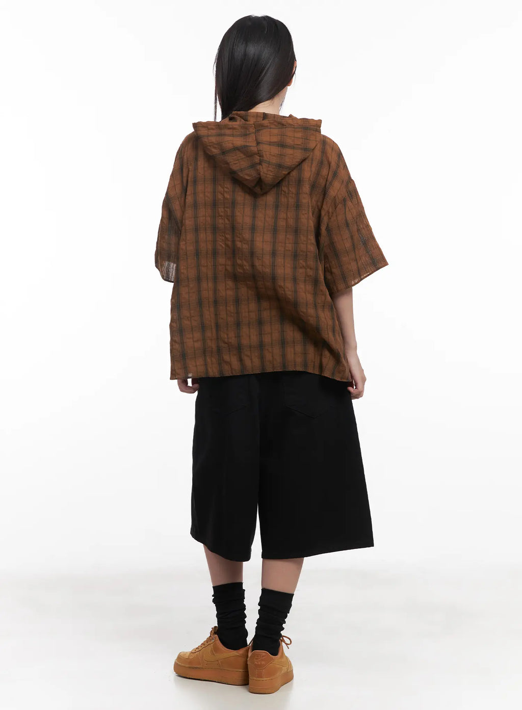 Plaid Hooded Oversized Shirt CU517
