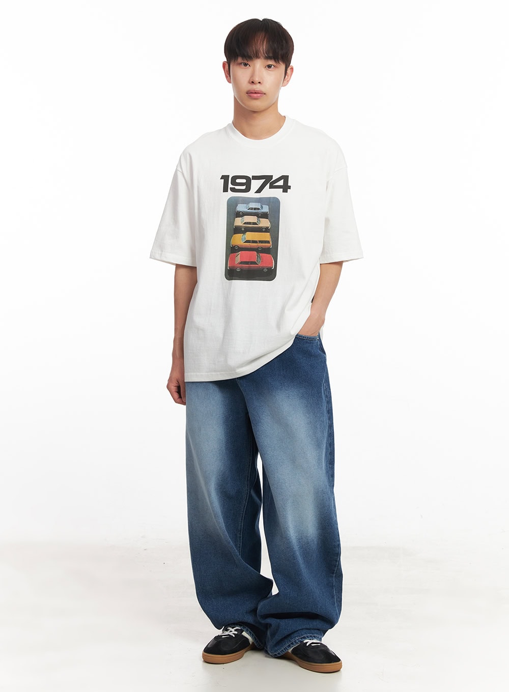 Men's Washed Balloon-Fit Jeans (Blue) IA521