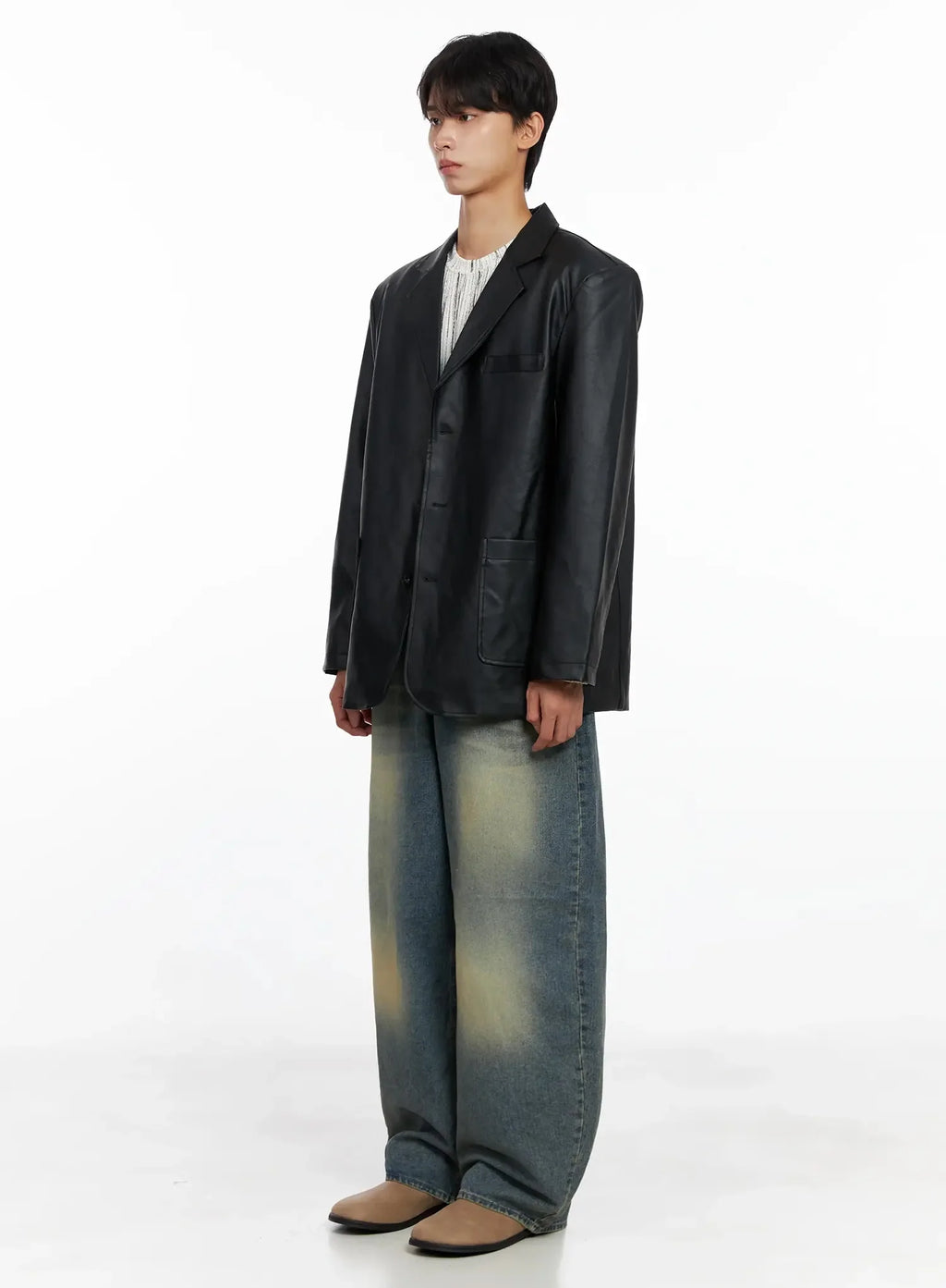 Men's Faux Leather Blazer Jacket IO516