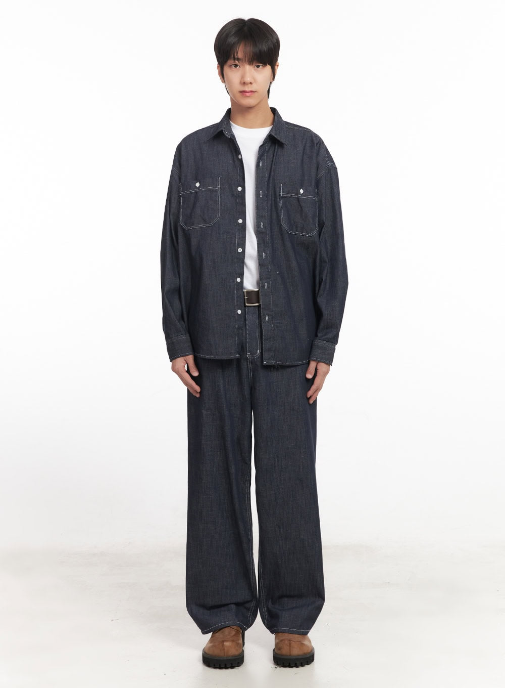 Men's Stitched Button-Up Denim Shirt IA510