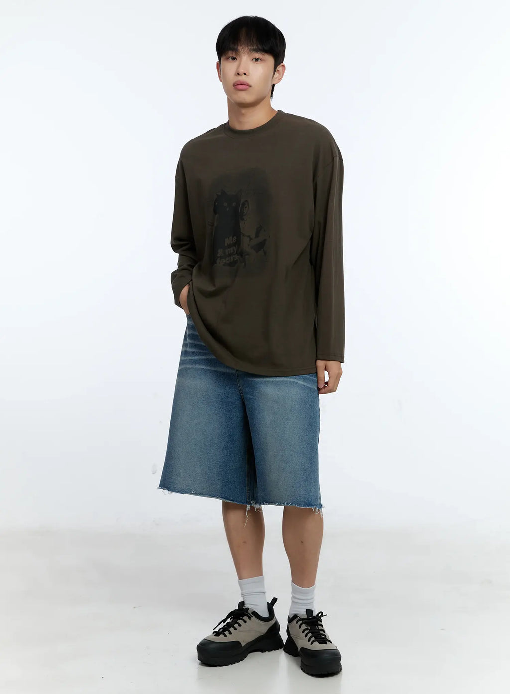 Men's Cat Graphic Long Sleeve T-Shirt IG515