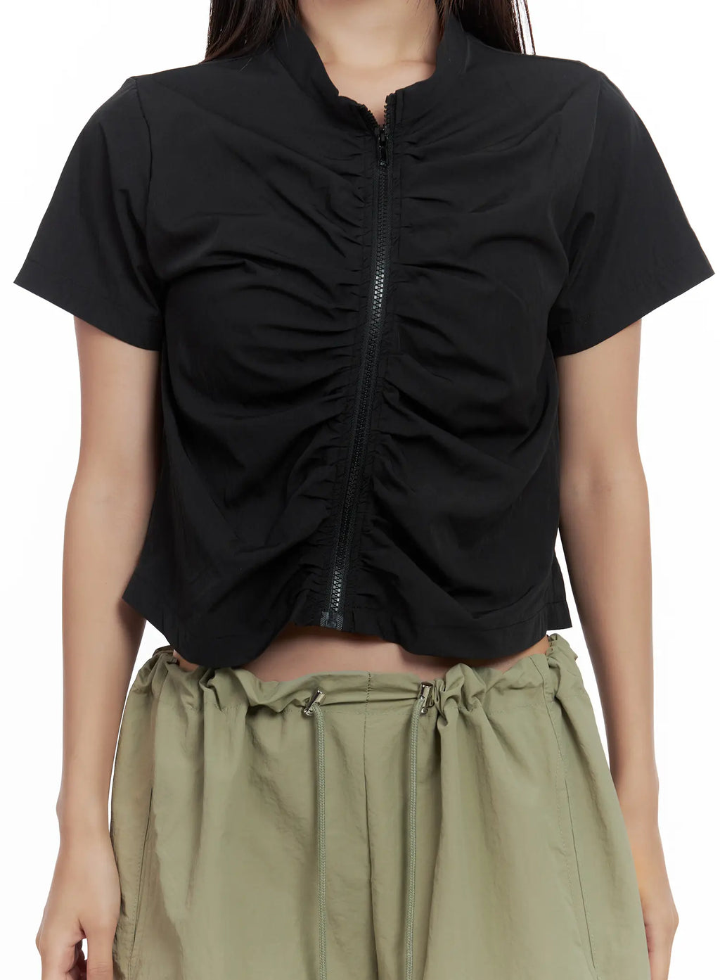 Shirred Zip Nylon Short-Sleeve Jacket CL509