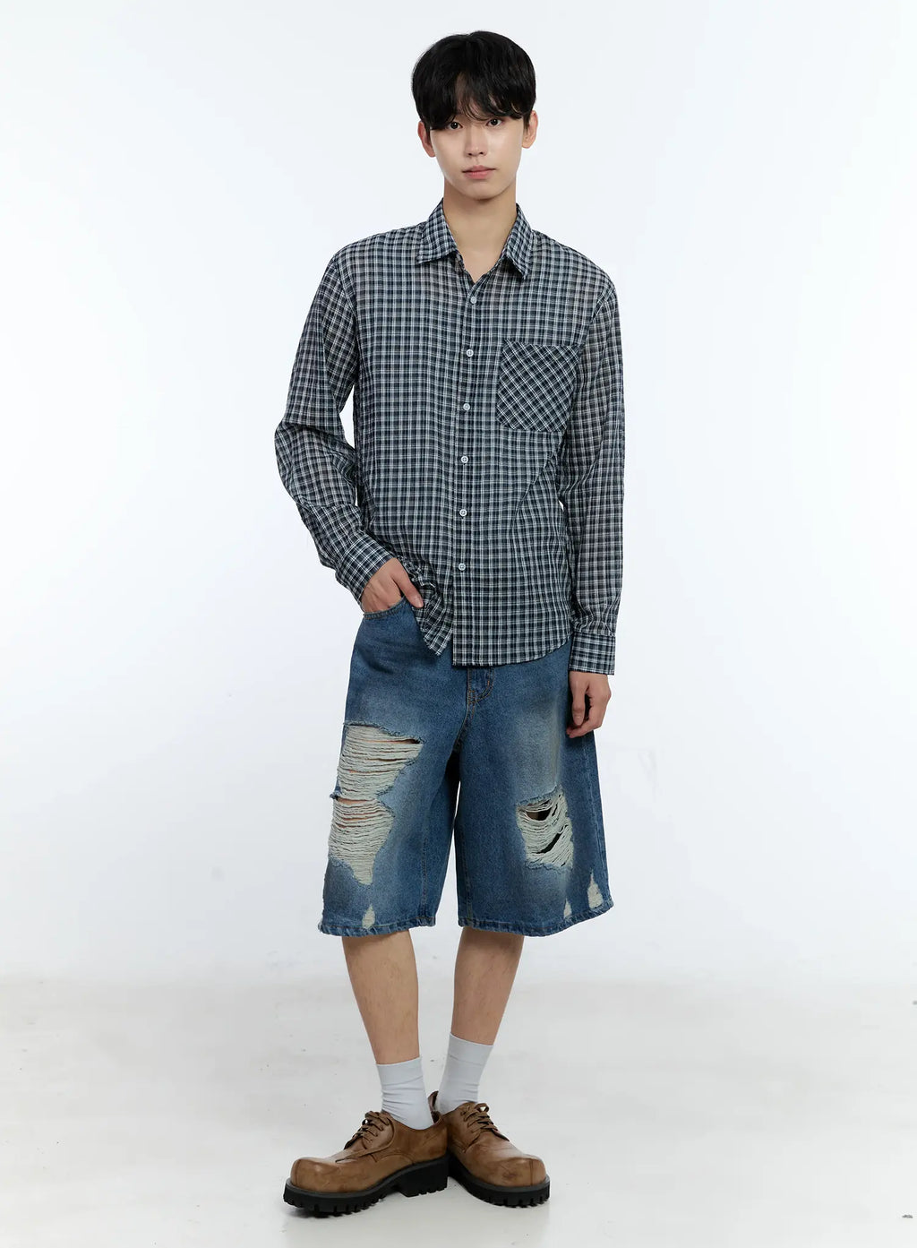 Men's Plaid Button-Up Top IG501