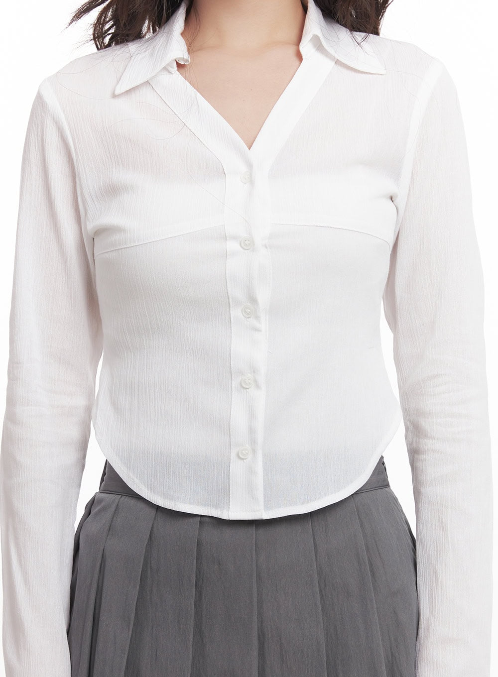 Sheer Collared Button-Down Shirt CA518