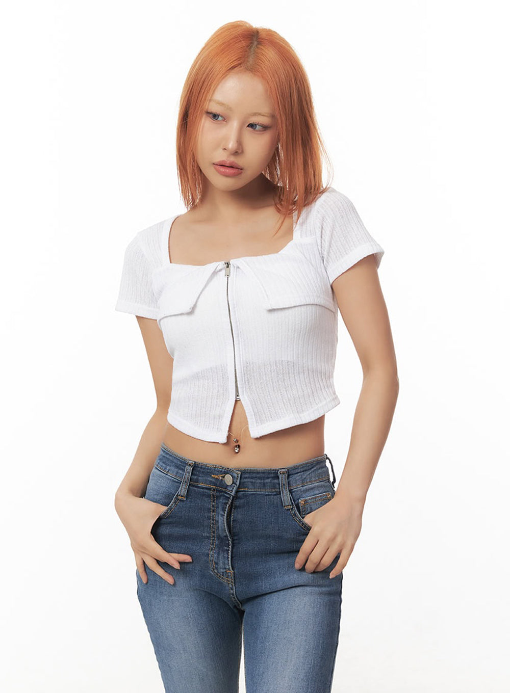 Zip-Up Square-Neck Crop Top IA517
