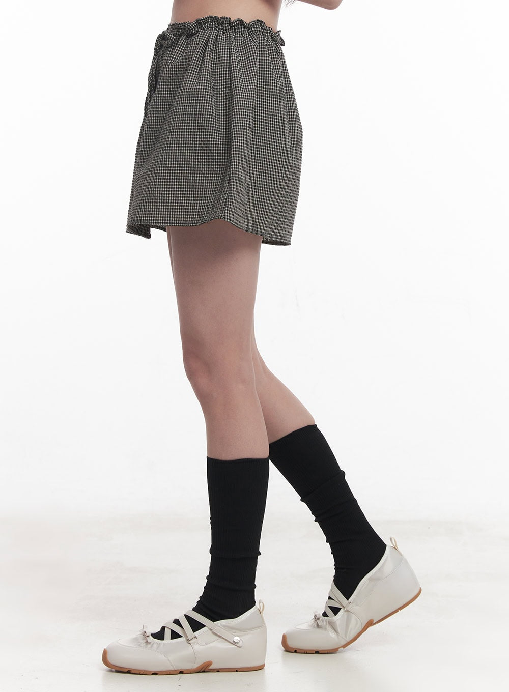 Checkered Ribbon Button Mini Skirt IY513