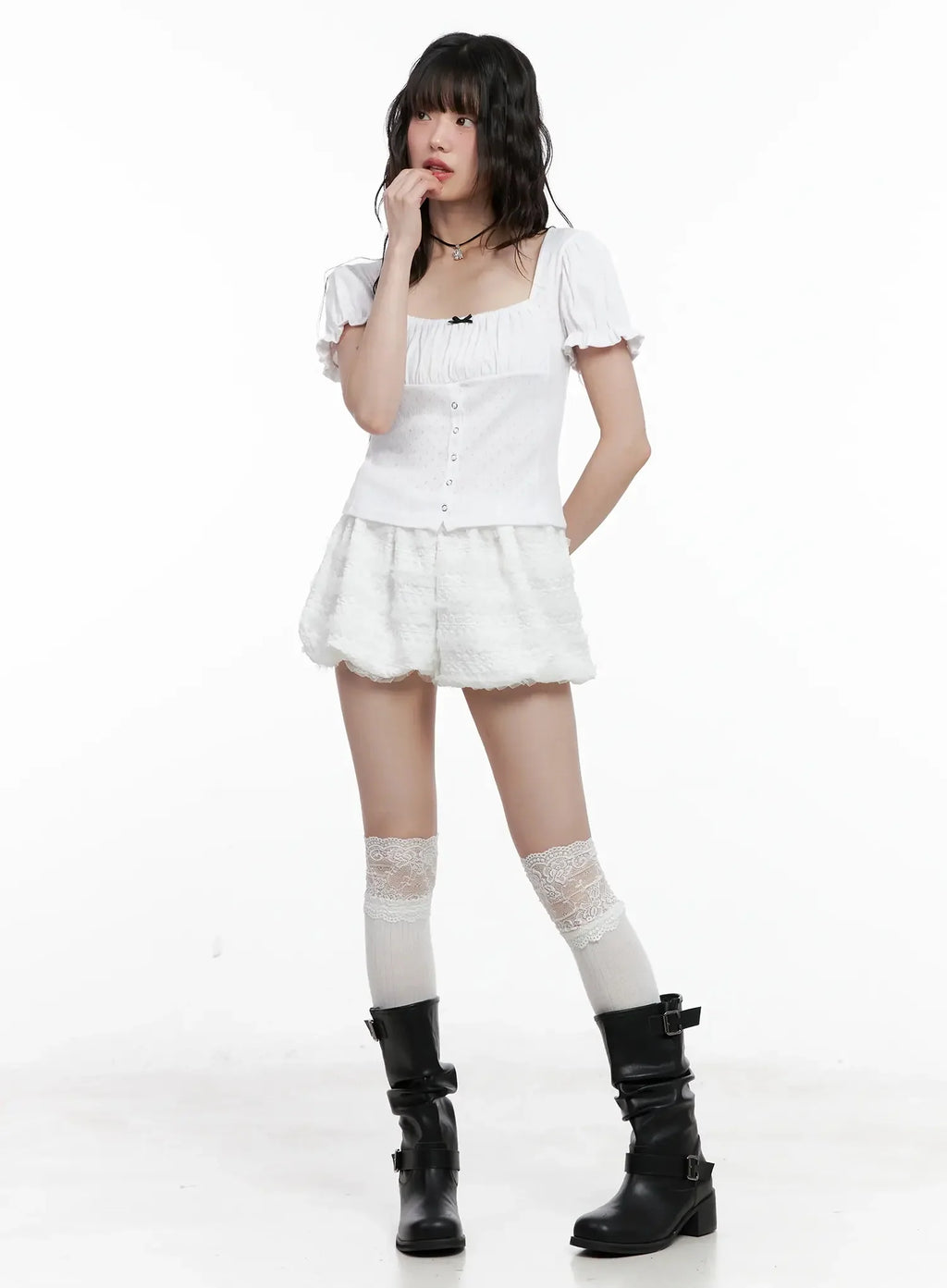 Textured Lace Puff Shorts IL528