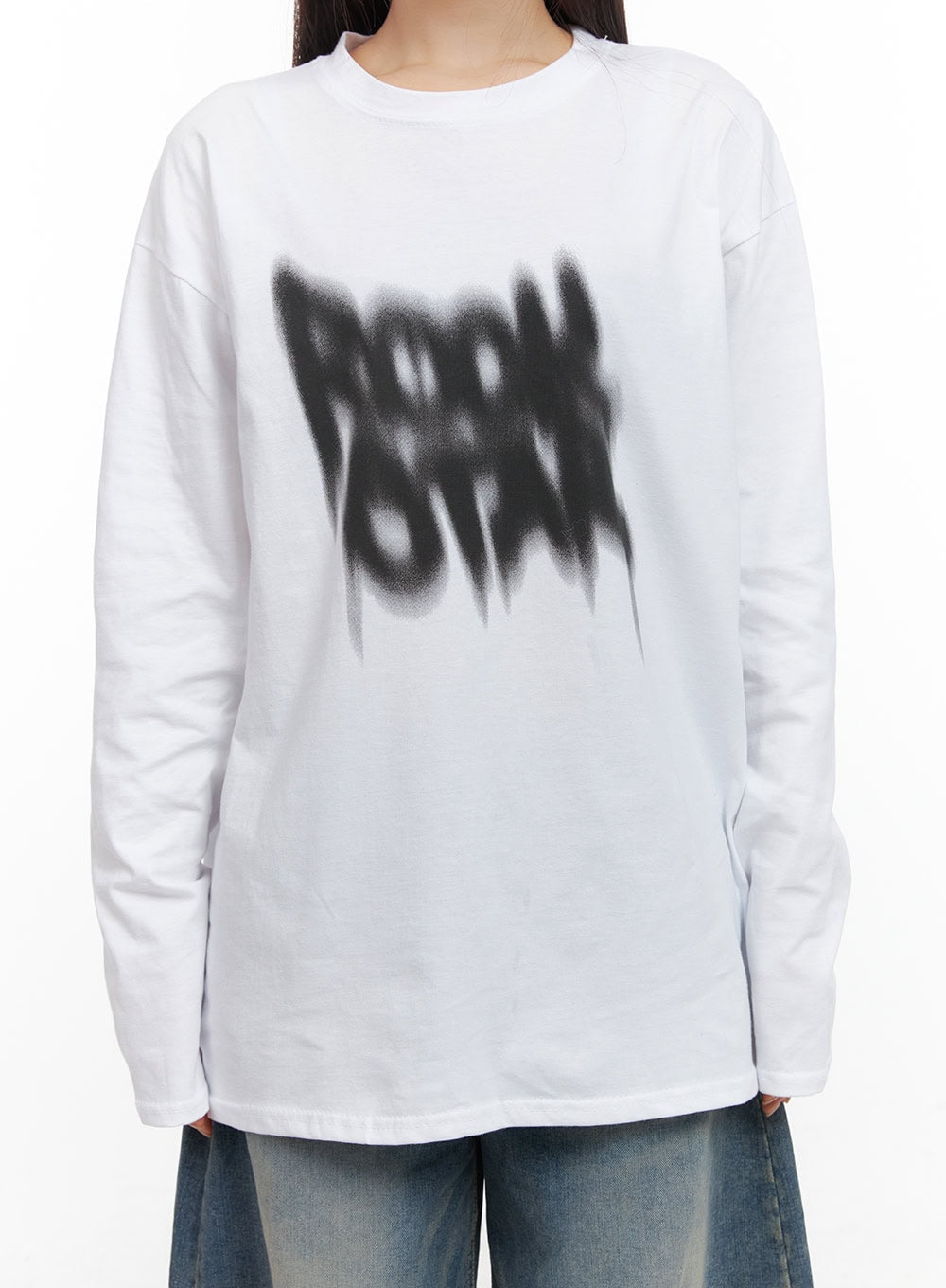 Oversized Graphic Print Long Sleeve Tee CD411