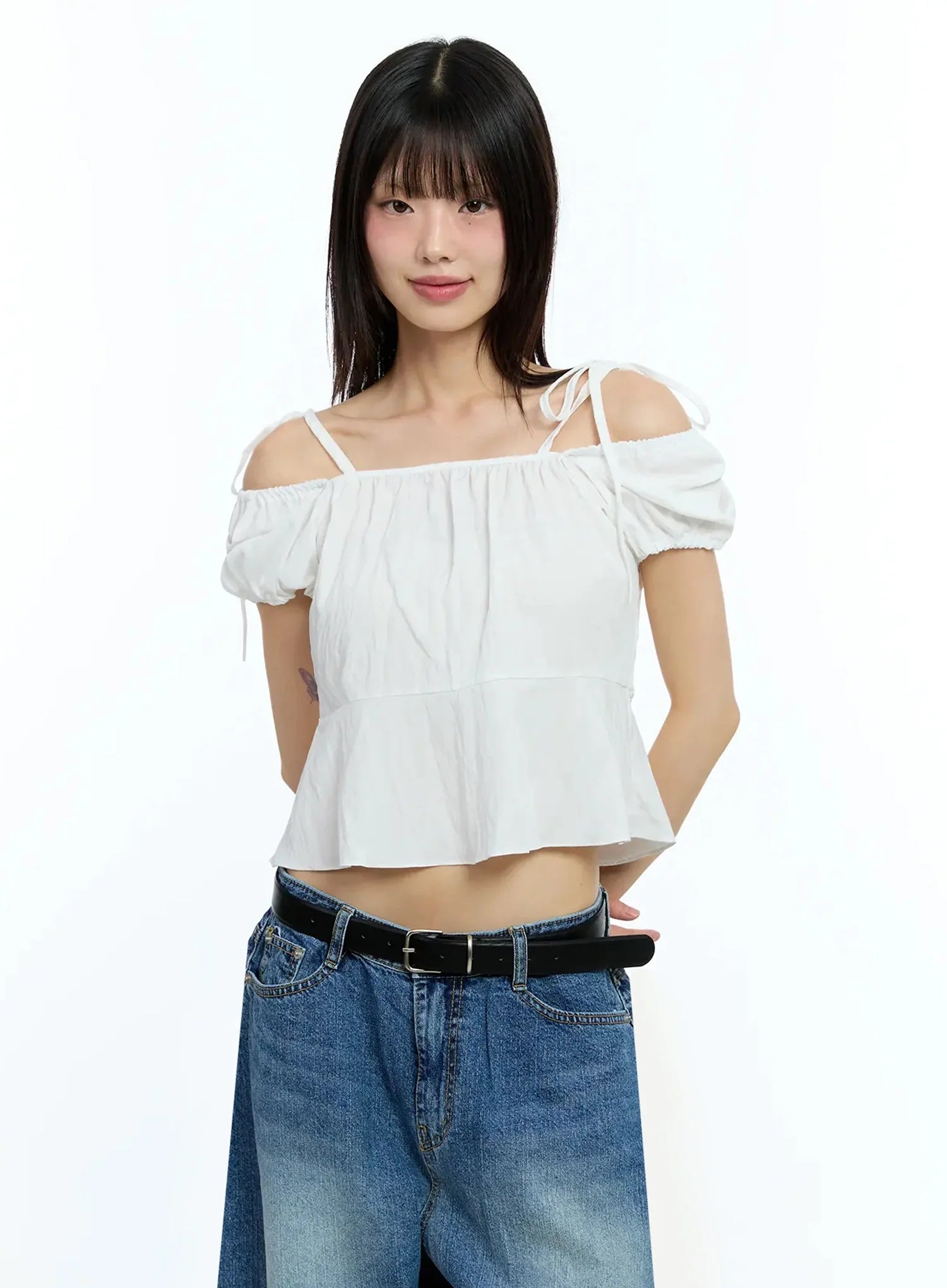 Strappy Off-Shoulder Cropped Blouse IU523