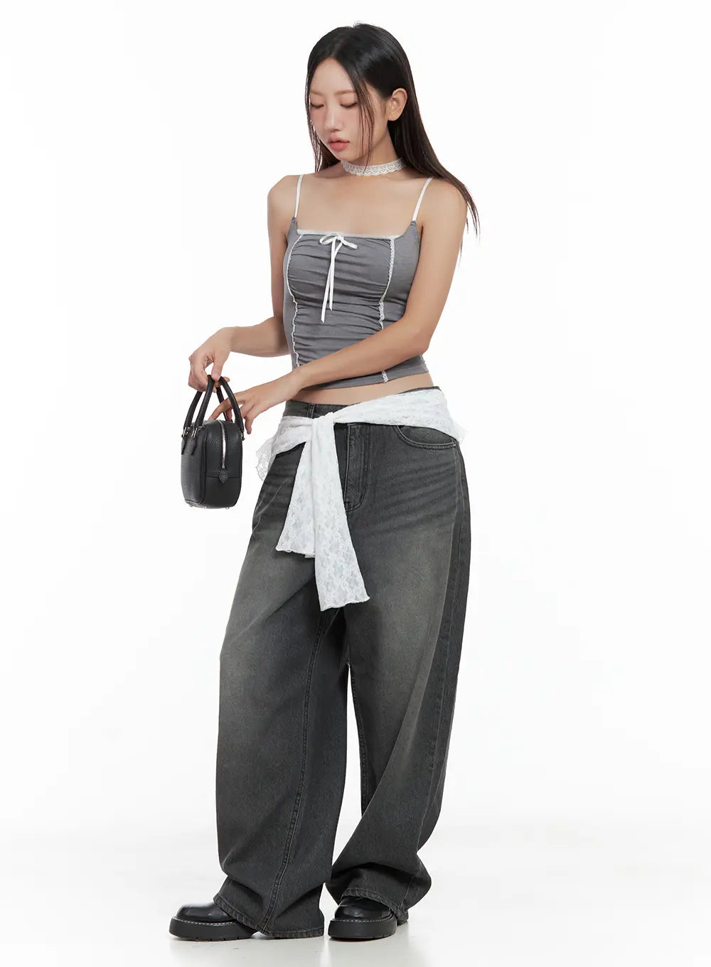 Lace-Trim Shirred Ribbon Camisole CL508