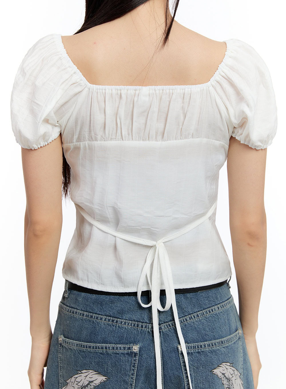 Off-Shoulder Puff-Sleeve Crop Top IU509