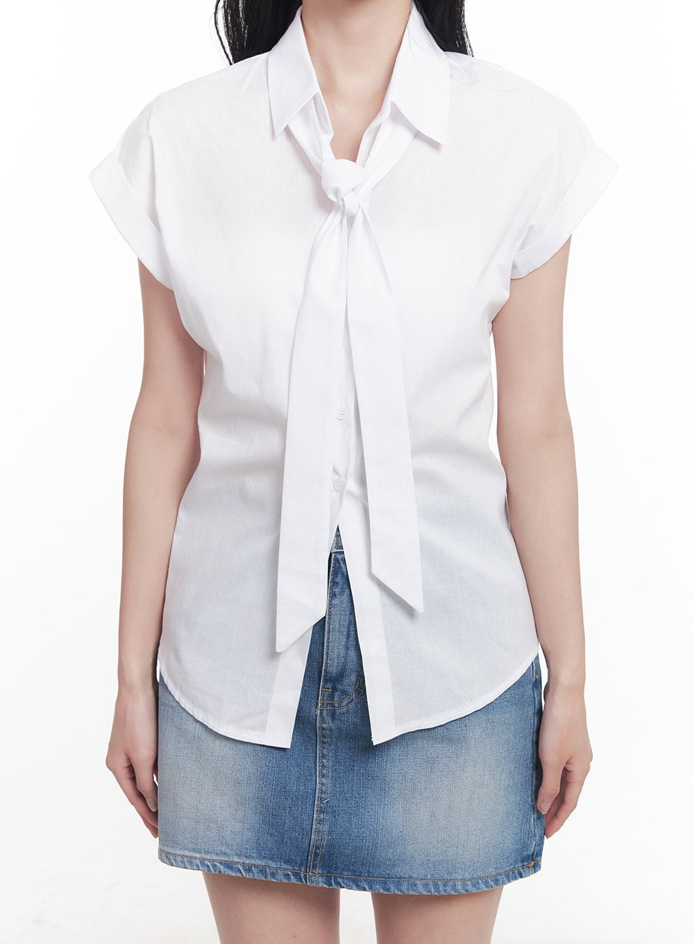 Collared Blouse Top Neck-Tie Set CY523