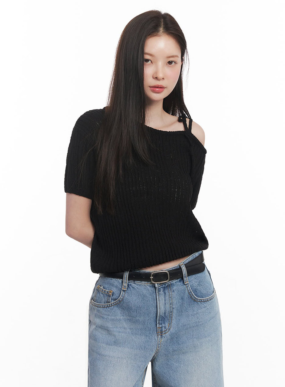 Ribbon One-Shoulder Knit Crop Top IY509