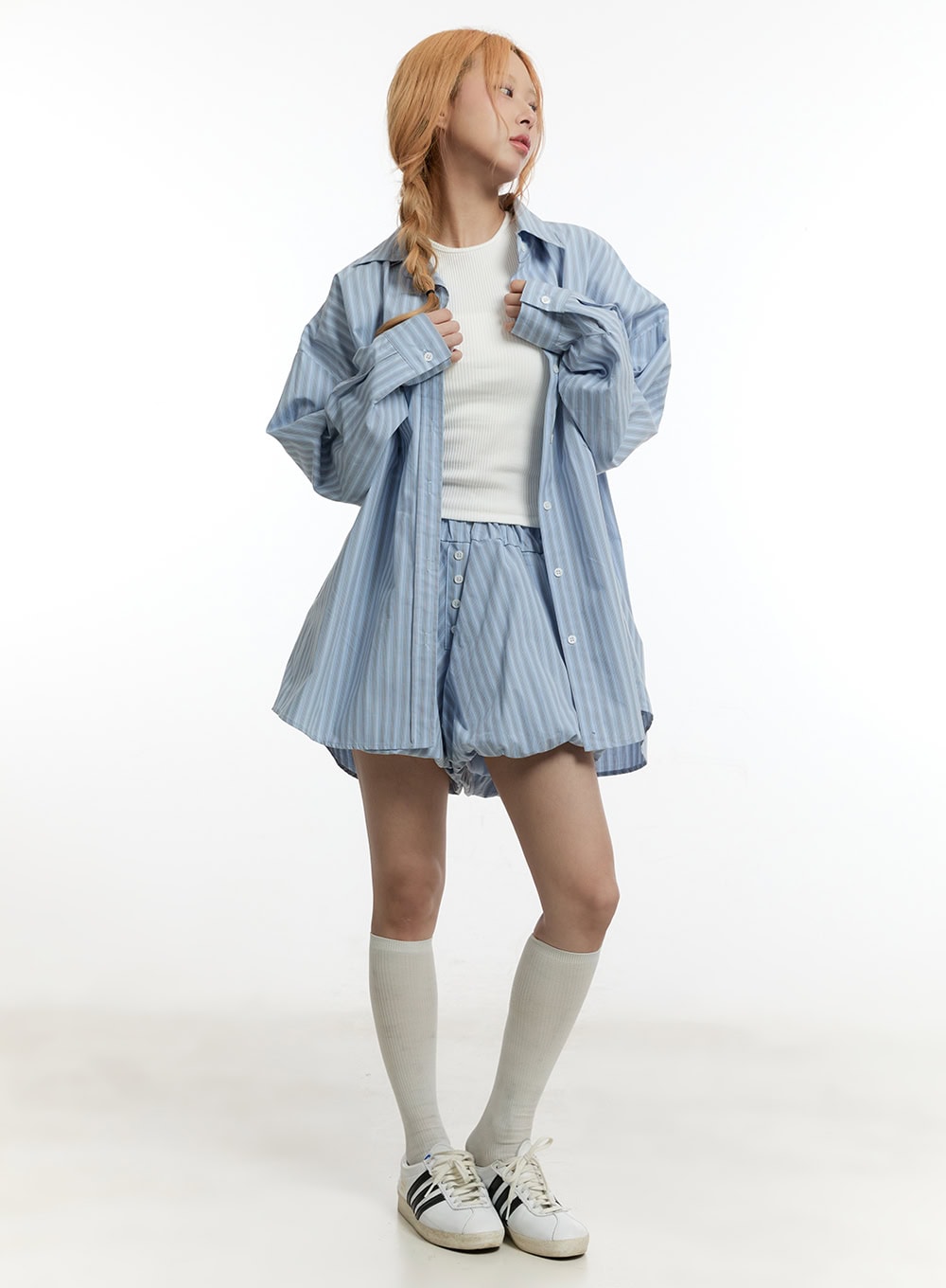 Striped Cotton Balloon-Fit Shorts CY505