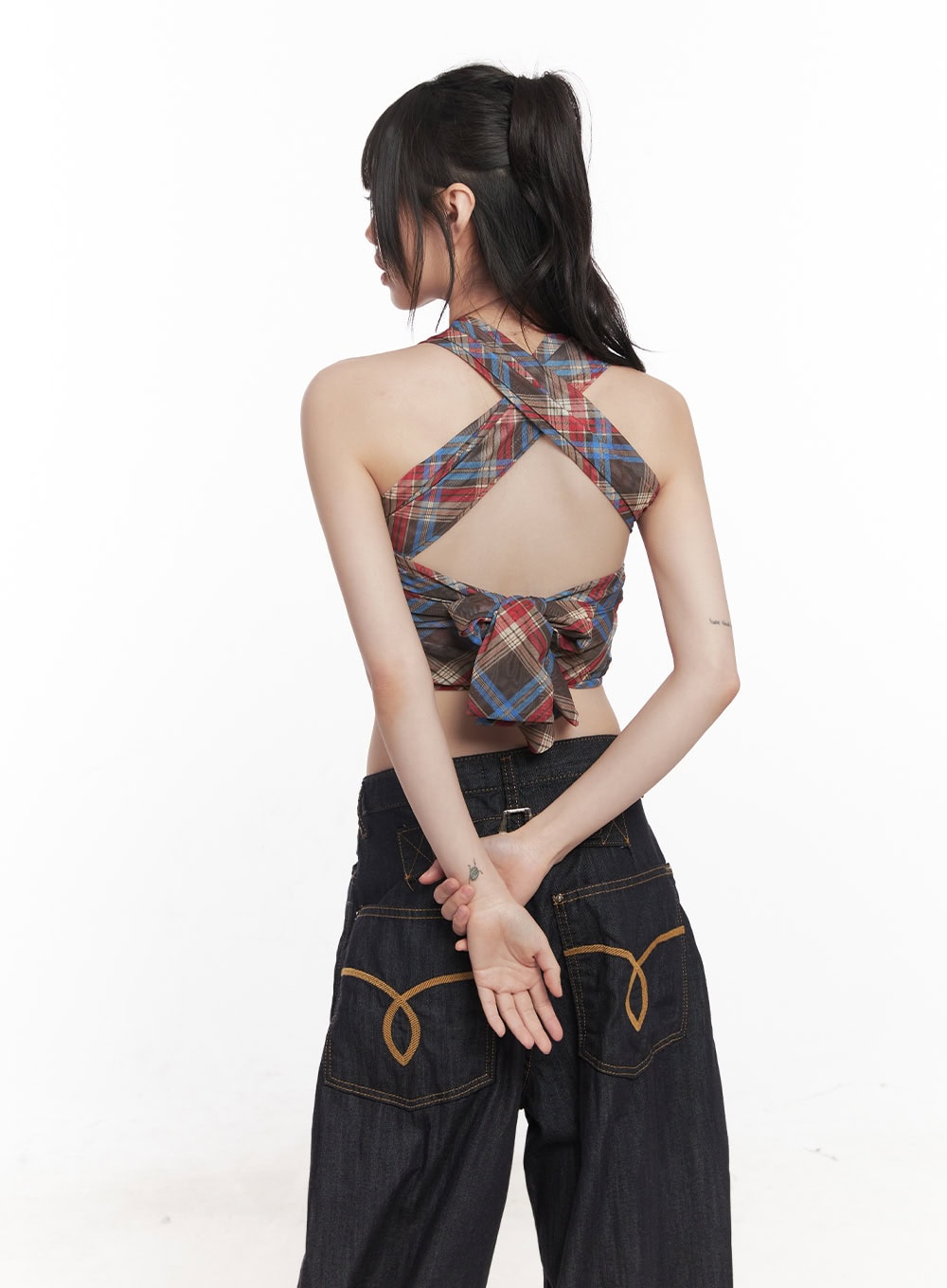 Plaid Print Halter Top CY520