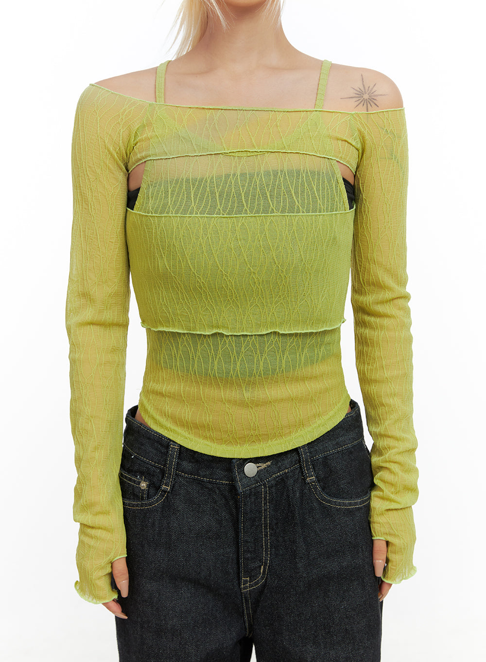 Sheer Bliss Off Shoulder Crop Top CO415