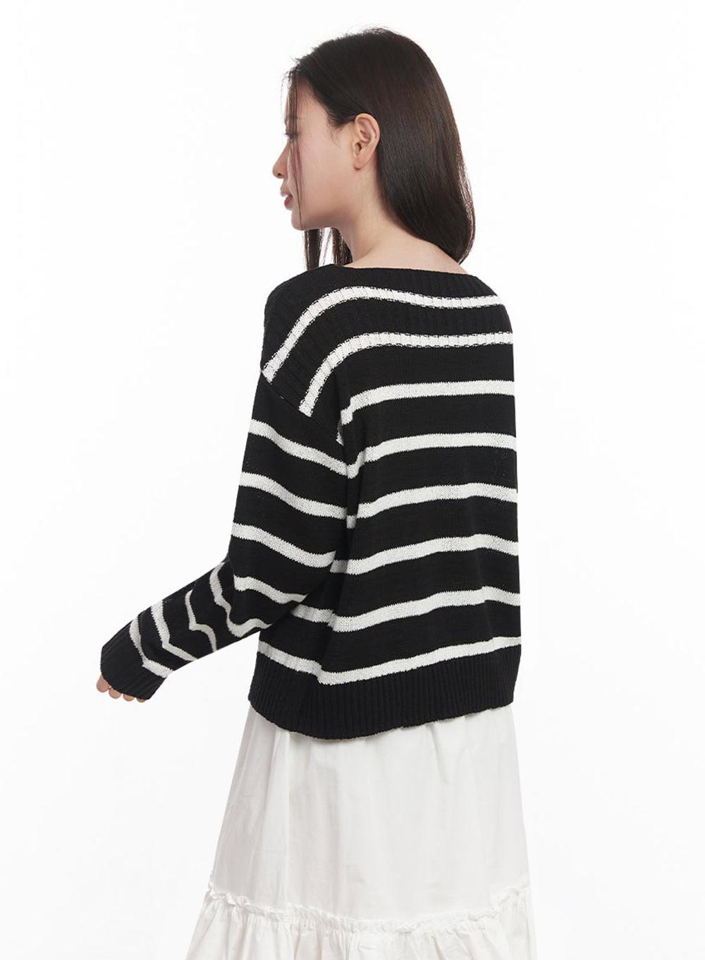 Stripe Boat-Neck Knit Sweater IY509