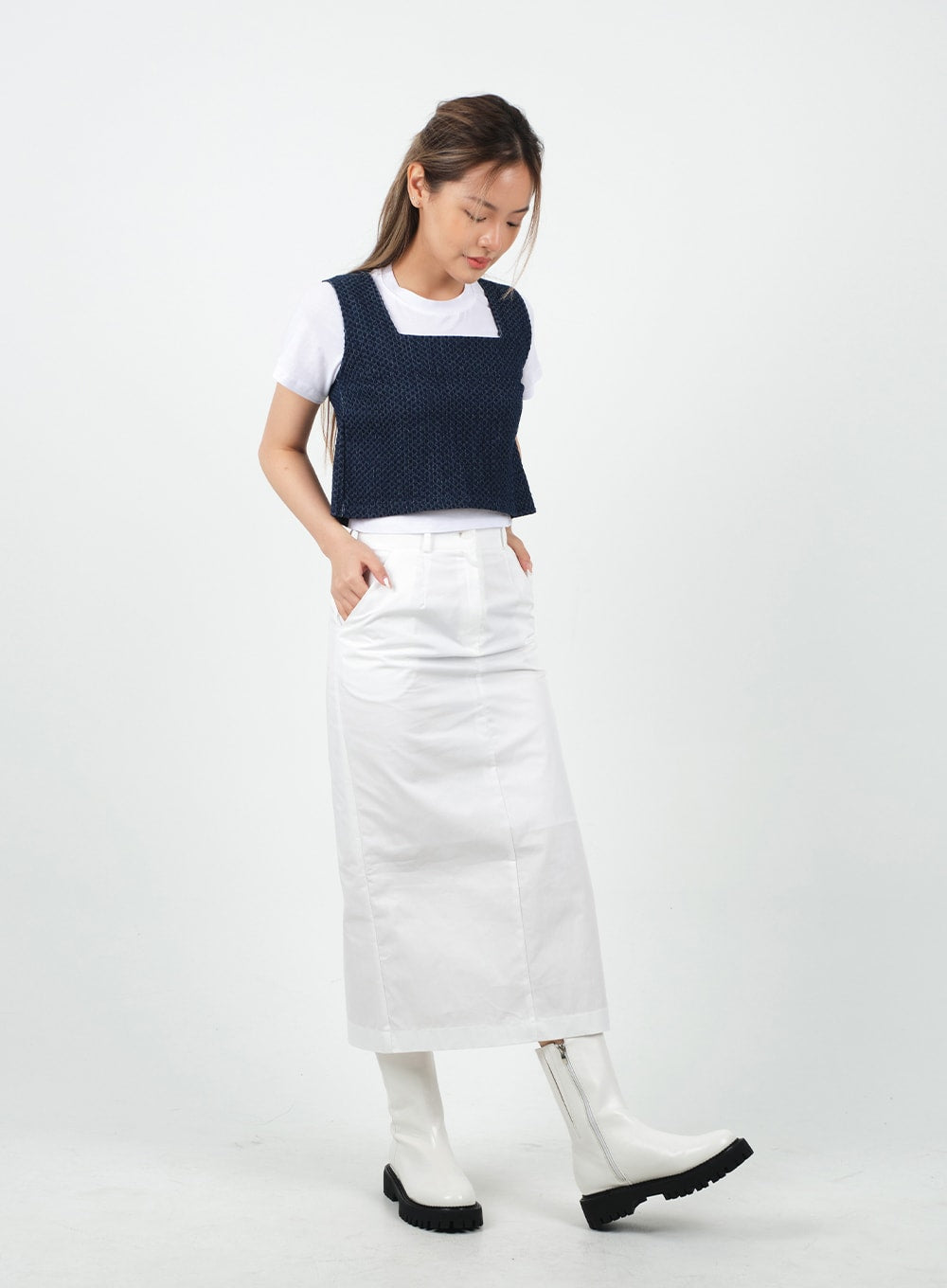 Sqaure Neck Cropped Denim Tank Top CA26