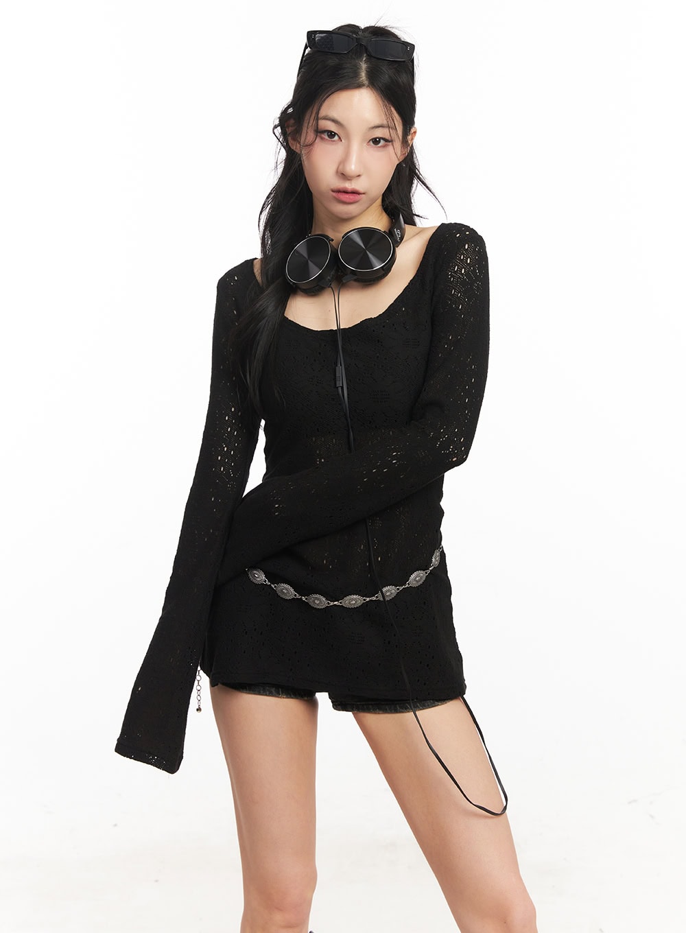 Flower Mesh U-Neck Sweater CA516