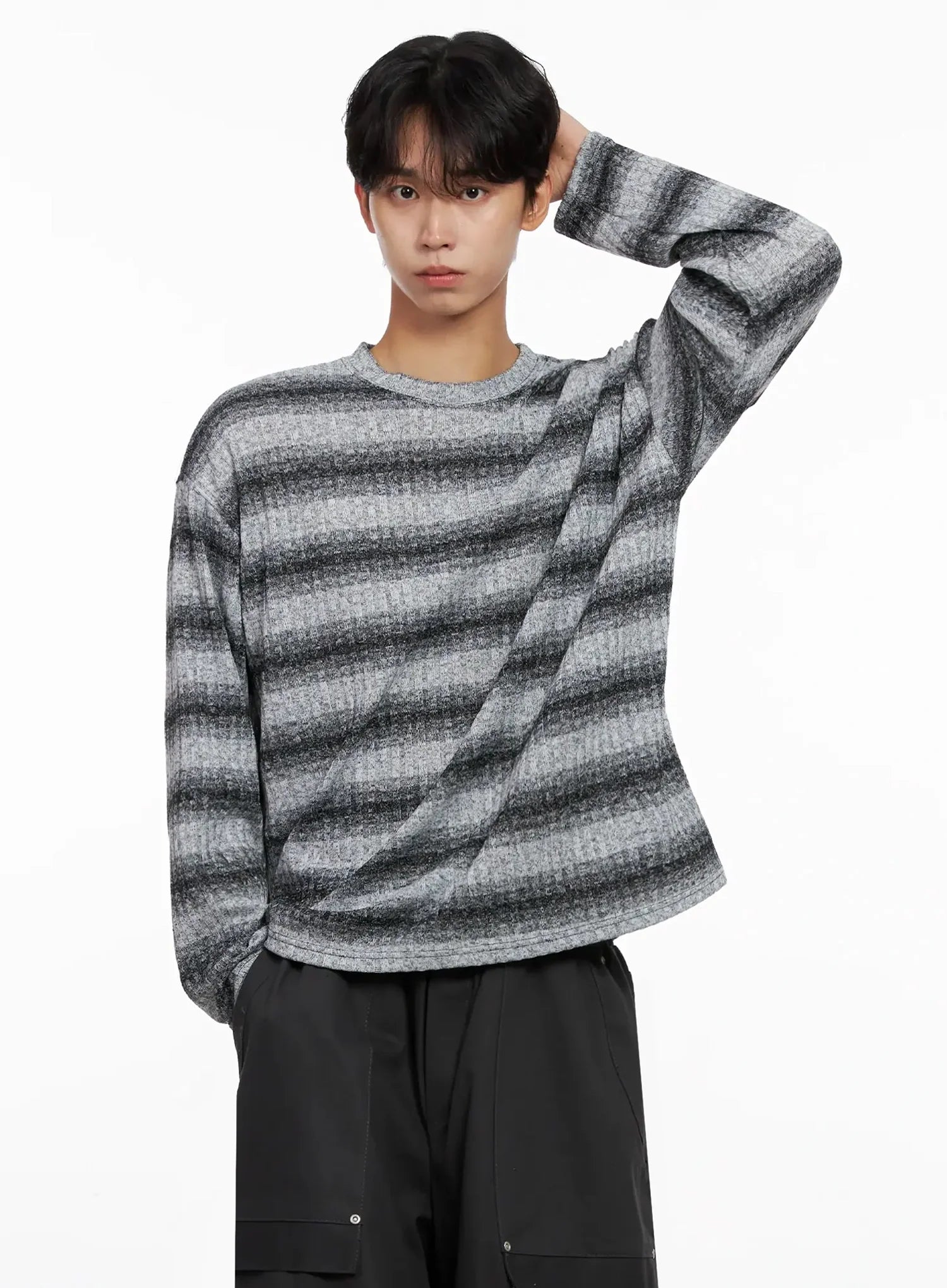 Men's Ribbed Striped Long Sleeve Shirt IO516