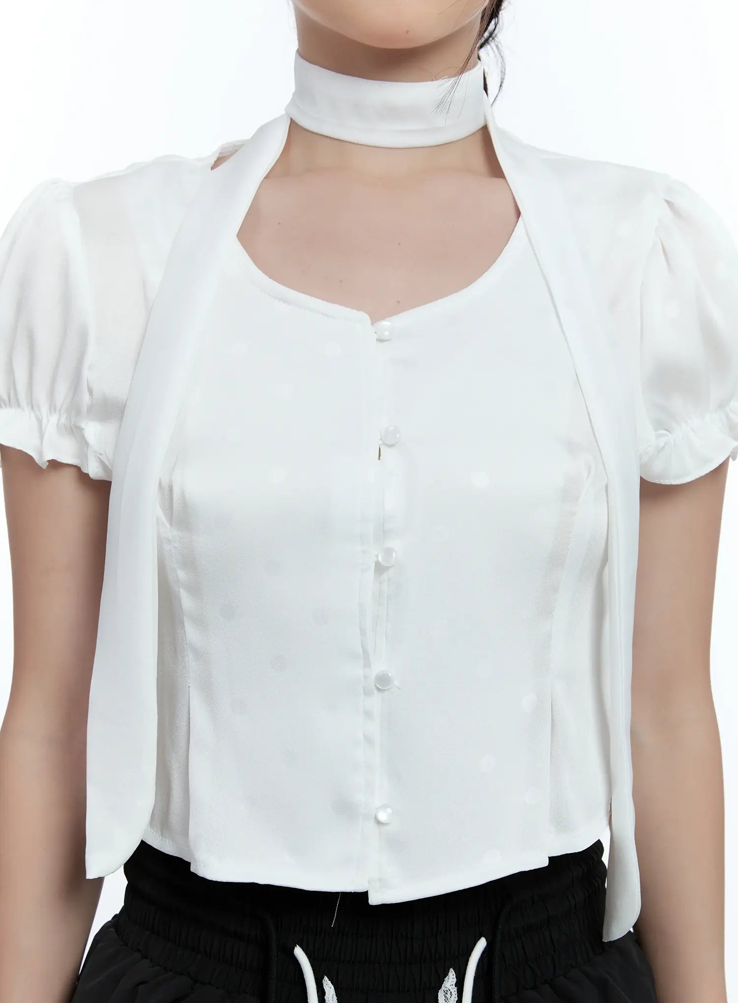 Puff Sleeve Crop Top & Scarf CU527