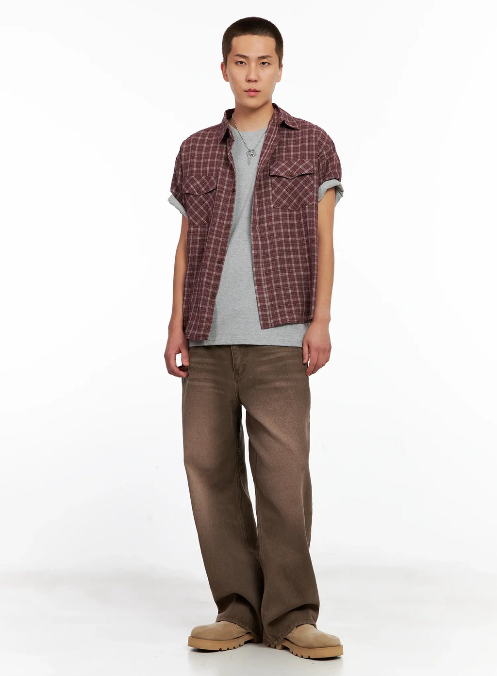 Men's Plaid Short-Sleeve Flannel Shirt IG511