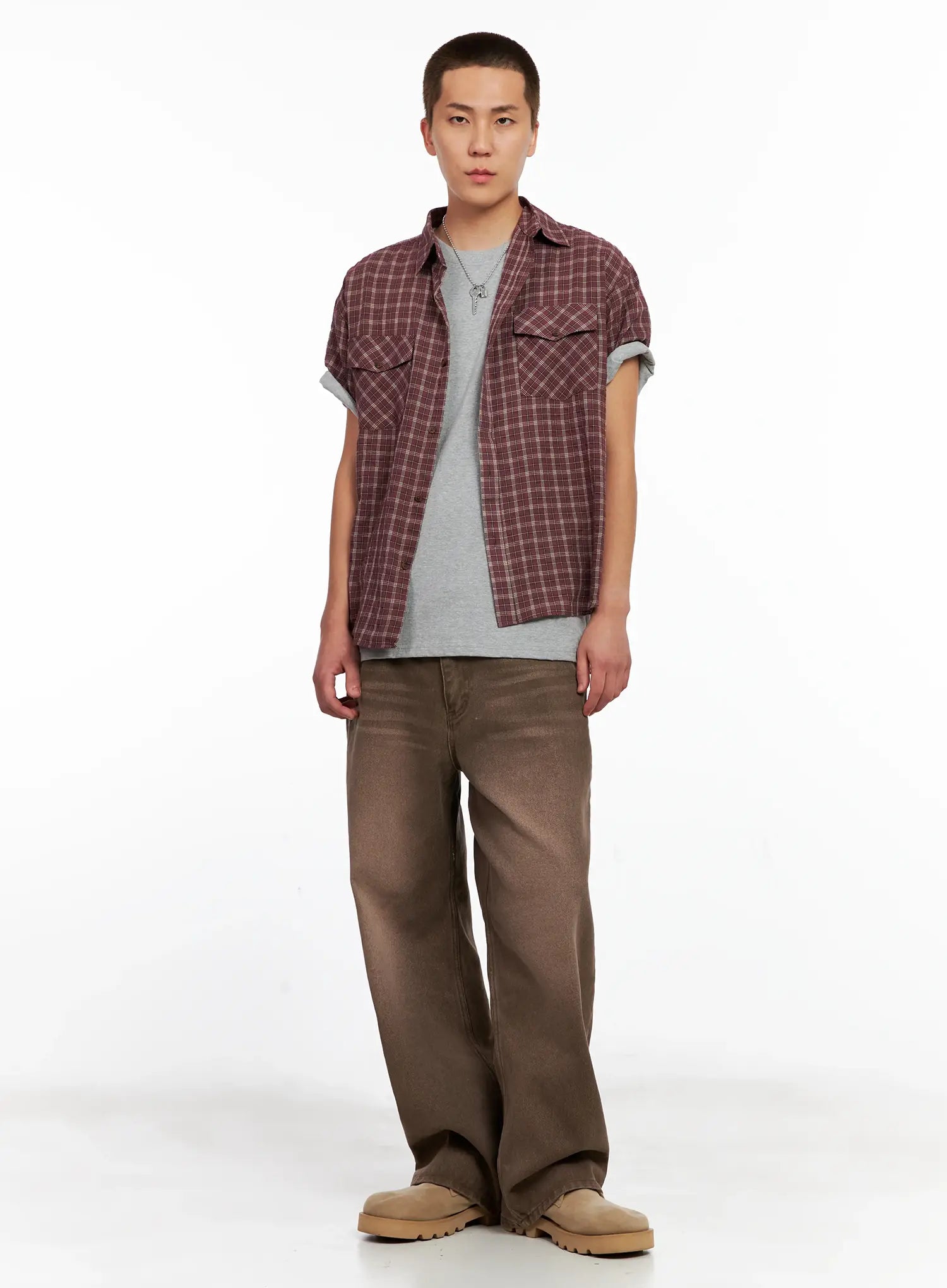 Men's Plaid Short-Sleeve Flannel Shirt IG511