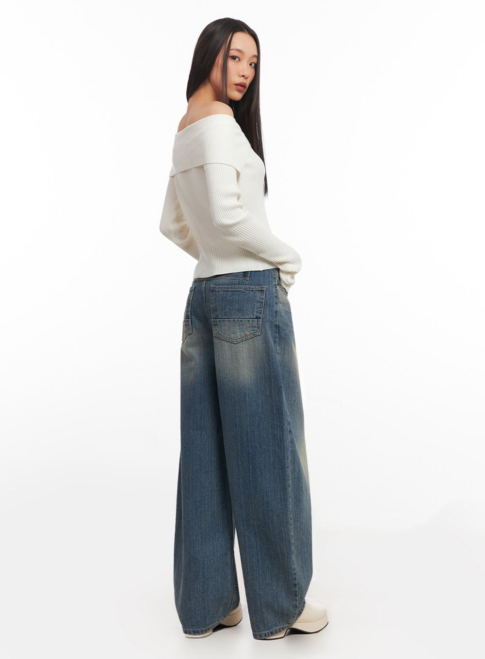 Sharon Washed Wide-Fit Baggy Jeans IA507