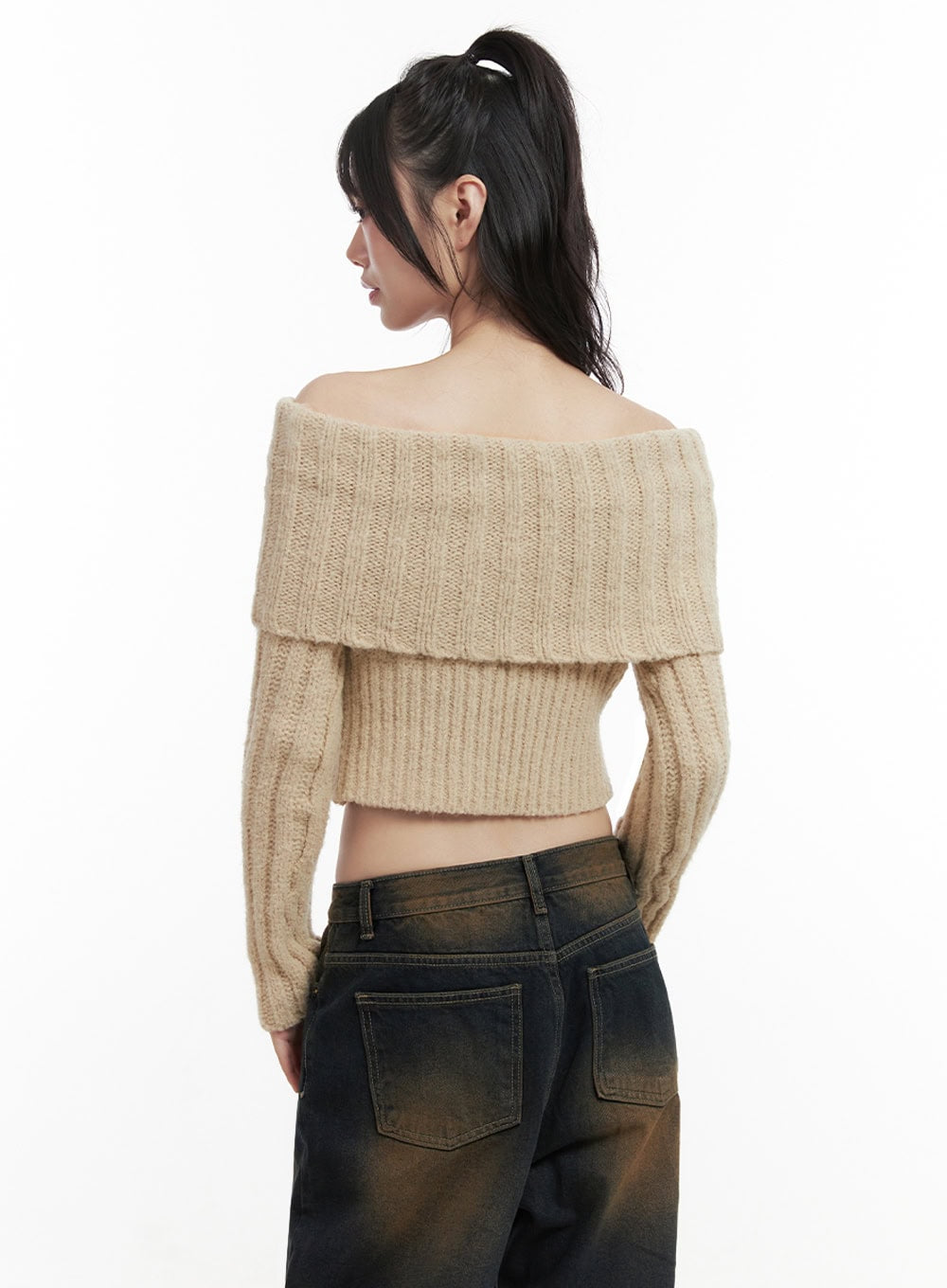 Slim-Fit Off-Shoulder Sweater ID402