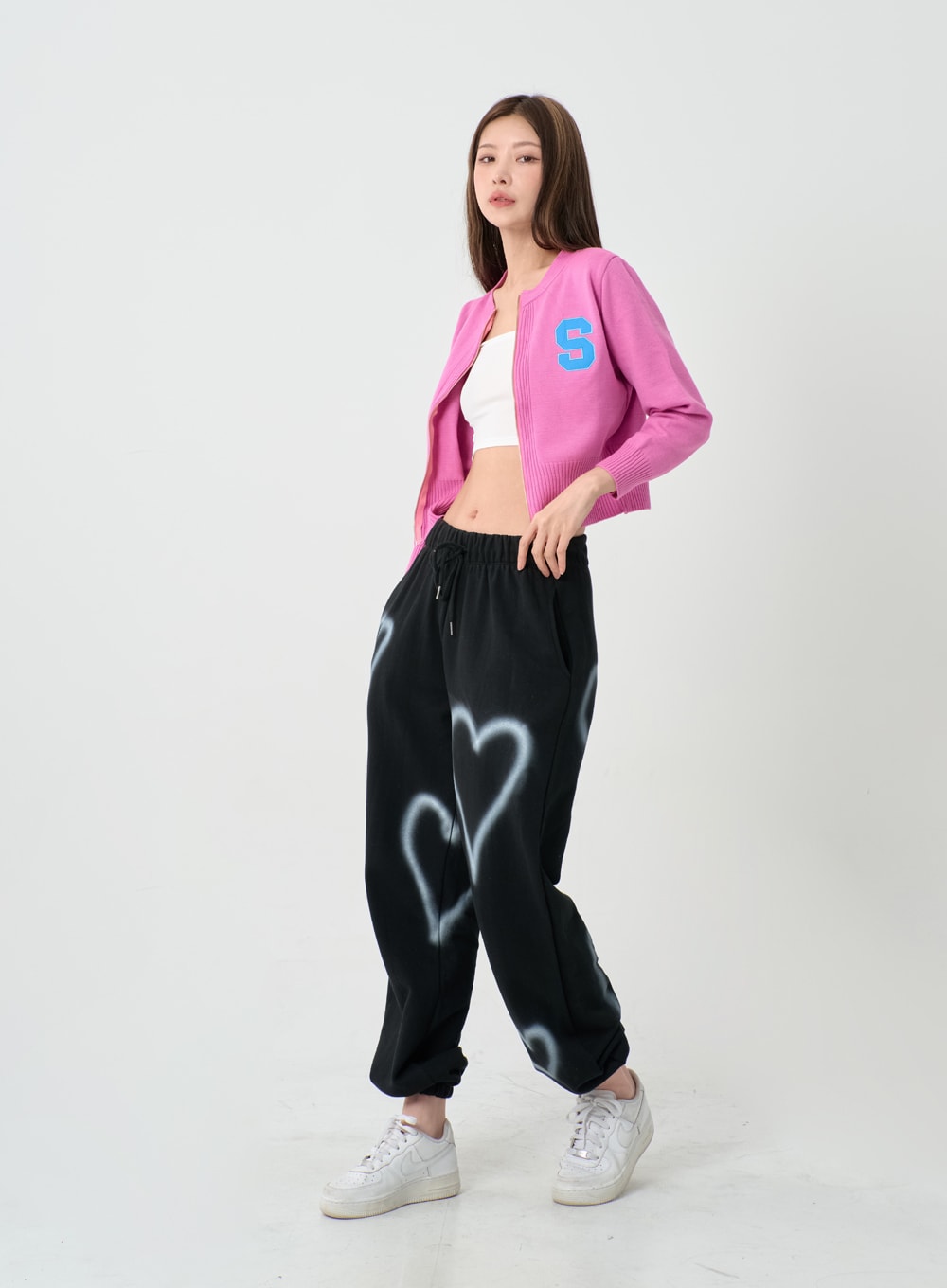 S Lettering Knit Long Sleeve Zip Up IS06